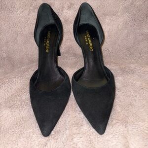 Saint Laurent Paris Black Suede D’Orsay Pointed Toe Stiletto Heels | Designer